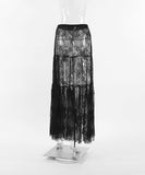 High Waisted Netted Lace Sheer Mid Length Skirt for Women