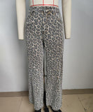 Leopard Print Wide Leg Jeans Relaxed Casual Fit For Women