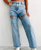 Multi-Pocket Hand-Drilled Washed Jeans for Stylish Comfort