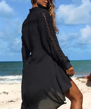 Hollow Lace Irregular Hem Blouse Perfect for Beach Days
