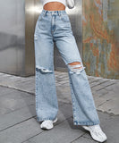 Distressed High Waist Wide Leg Jeans For Women Chic Casual