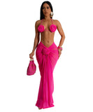 Three-Dimensional Pattern Backless Tie-String Bikini Set