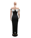 White Large Bow Brooch Dress with Sequins and Diamond Chain