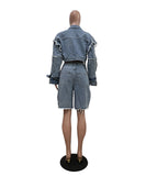 Retro Washed Distressed Patchwork Denim Suit for Trendsetters