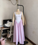 Fashionable Pink Checkered Print Belted Crop Top Dress