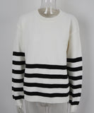 Relaxed Patchwork Striped Sweater With Round Neck Casual