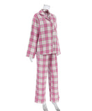 Stylish Pink Plaid Two-Piece Set for Women with Long Sleeves