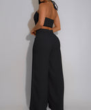 Chic Two-Piece Set with Tie-Up Top and High-Waisted Trousers