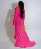 Elegant Sexy V-neck Solid Color Long-Sleeved Dress for Women