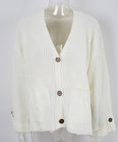 Classic Relaxed Cardigan With Pocket V Neck For Women