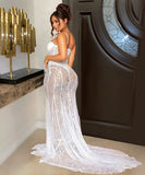 Sexy Strapless Lace Sheer Dress Alluring Silhouette