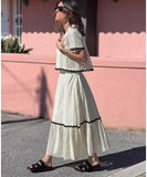Leisure Shirt With Lace Collar And Long Skirt Set White