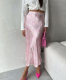 Fashionable Fish-Tail Printed Half Skirt for Women in Deep Pink and Light Pink