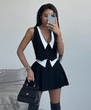 Chic Doll Neck Sleeveless Top and High-Waisted Skirt Set