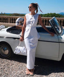 Chic White Square Neck Sleeveless Vest and High-Waisted Skirt Set