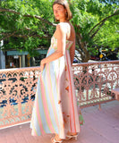 Floral Maxi Dress for Women in Green and Pink Sleeveless Style