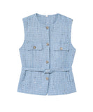Womens Round Neck Sleeveless Vest With Button Decoration