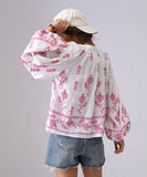 Loose Floral Embroidered Long Sleeve Shirt Viscose Blend