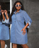 Plus Size Denim Dress For Women Long Sleeve Casual Loose Fit