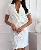 Solid Color Lace-Up Suit Group Short-Sleeved Dress in Chic Hues