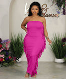 Strapless Tight-Fitting Slit Fringed Plus-Size Women's Dress