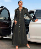 Women's Denim Long Sleeve Coat Style Dress with Button Closure