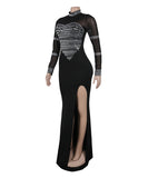Sexy Hot Drill Perspective Splicing Slim Split Dress Chic