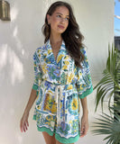 Fashionable Tie-Dye Lace One-Piece Pants in Blue Green