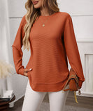 Loose Waffle Blouse Relaxed Fit Long-Sleeved Top Essentials