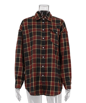 Stylish Plaid Over a Loose Shirt with Cowl Neck Detailing