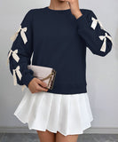 Round-Neck Bow Tie Christmas Hoodie For Women Cozy Fit Relaxed