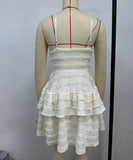 Seductive Ruffled Spaghetti Strap Lace Dress in Solid Colors