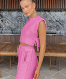 Chic Sleeveless Blazer Top and Trousers Set in Vibrant Colors