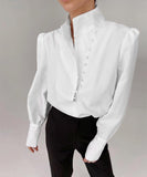 Stylish Long-sleeved Stand Collar Casual White Shirt