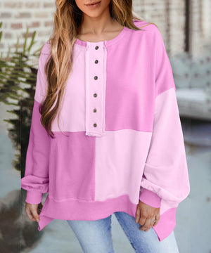Casual Patchwork Collar Long Sleeve Pullover Soft And Cozy
