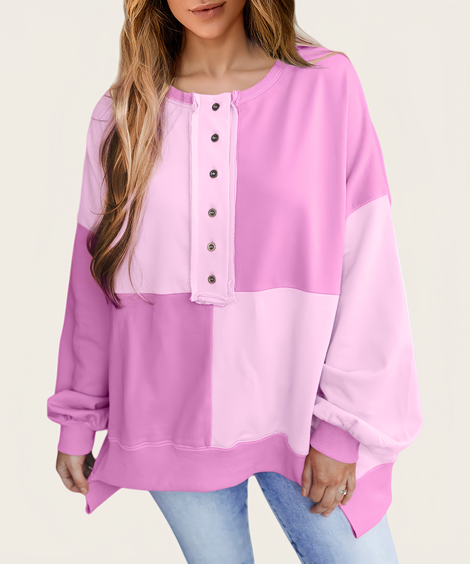 Casual Patchwork Collar Long Sleeve Pullover Soft And Cozy