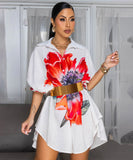 Classic Printed Shirt Dress With Lapel Collar Slim Fit