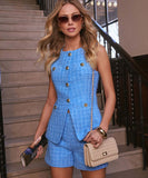 Floral Short Sleeve Vest And Textured Shorts Set For Women