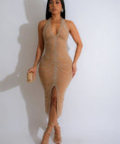 Glamorous Hot Drill Hanging Neck Perspective Slim Slit Wrap Buttock Dress