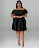 Oversized One-Shoulder Wide Sleeve Dress for Women with Short Sleeves