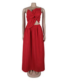 Solid Color One-Shoulder Flower Hollowed Dress for Summer