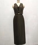 Sleeveless Tank Top Two Piece Set With Pleated Sleeves Women