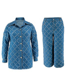 Plus Size Women?€?s Long Sleeve Denim Cardigan with Frills