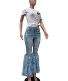 Fashionable Denim Jeans with Beaded and Fur Detailing