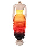 Fashionable Yellow Low-Cut Pleated Print Set for Stylish Look