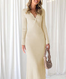 Sexy Long Sleeve Pleated Dress Multicolor Apricot Pink