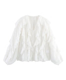 Batwing-Edge Layered V-Neck Shirt Relaxed Fit Lightweight