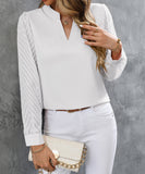 Ladies Blended Chiffon Long Sleeve Solid Color Blouse