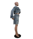 Retro Washed Distressed Patchwork Denim Suit for Trendsetters