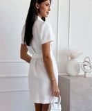 Solid Color Lace-Up Suit Group Short-Sleeved Dress in Chic Hues